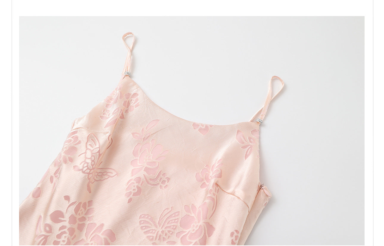 Elegant National Style Rayon Jacquard Embroidered Long Camisole Dress