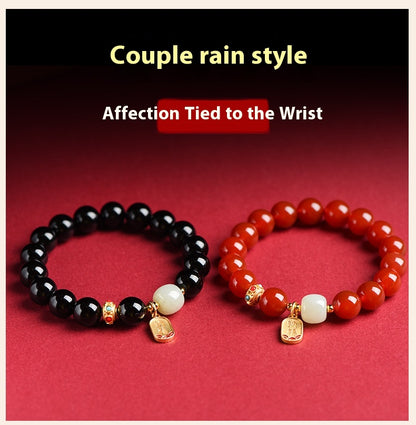 Natural Red Agate & Obsidian Bracelet — Lucky Protection Charm for Zodiac Year