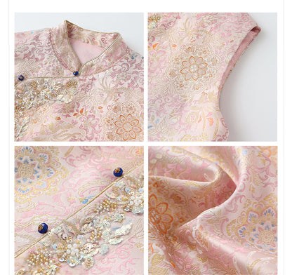 Elegant Beaded Asymmetrical Vest & High Waist Skirt Set