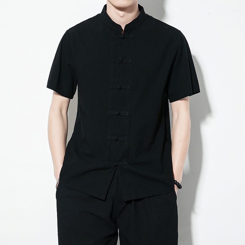 Summer Chinese Style Men’s Shirt — Linen Tang Suit Retro Short Sleeve