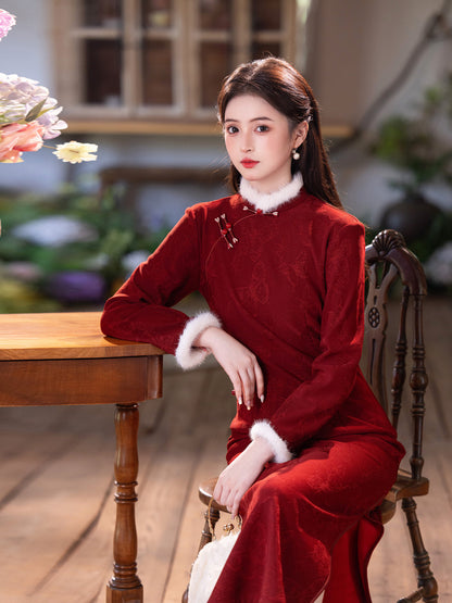 2025 New Red Velvet Cheongsam | Daily & Engagement Warm Dress