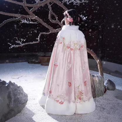 Women's Tang Dynasty Hanfu Winter Embroidered Shirt & Cloak Set