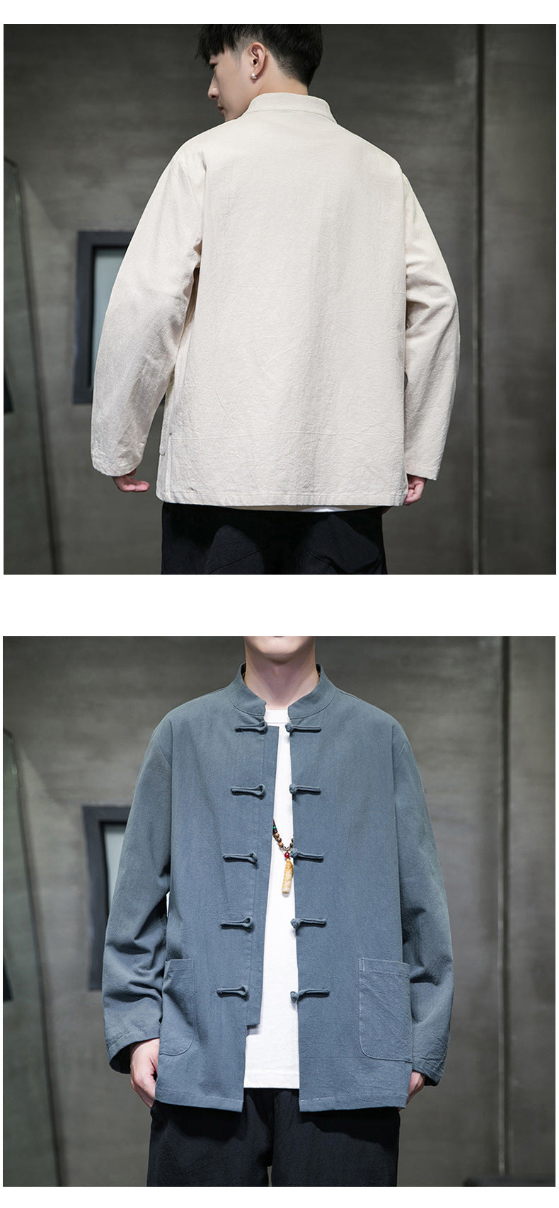 Mens Autumn Chinese Style Hanfu Tang Suit Button Up Cotton Linen Top