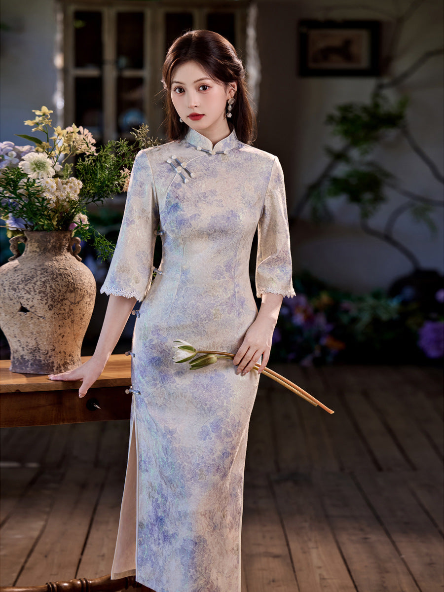 High-End Daily Wear Qipao – Exquisite Satin Autumn Dress