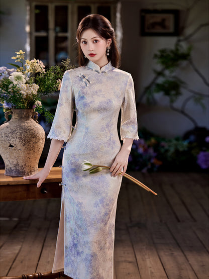 High-End Daily Wear Qipao – Exquisite Satin Autumn Dress