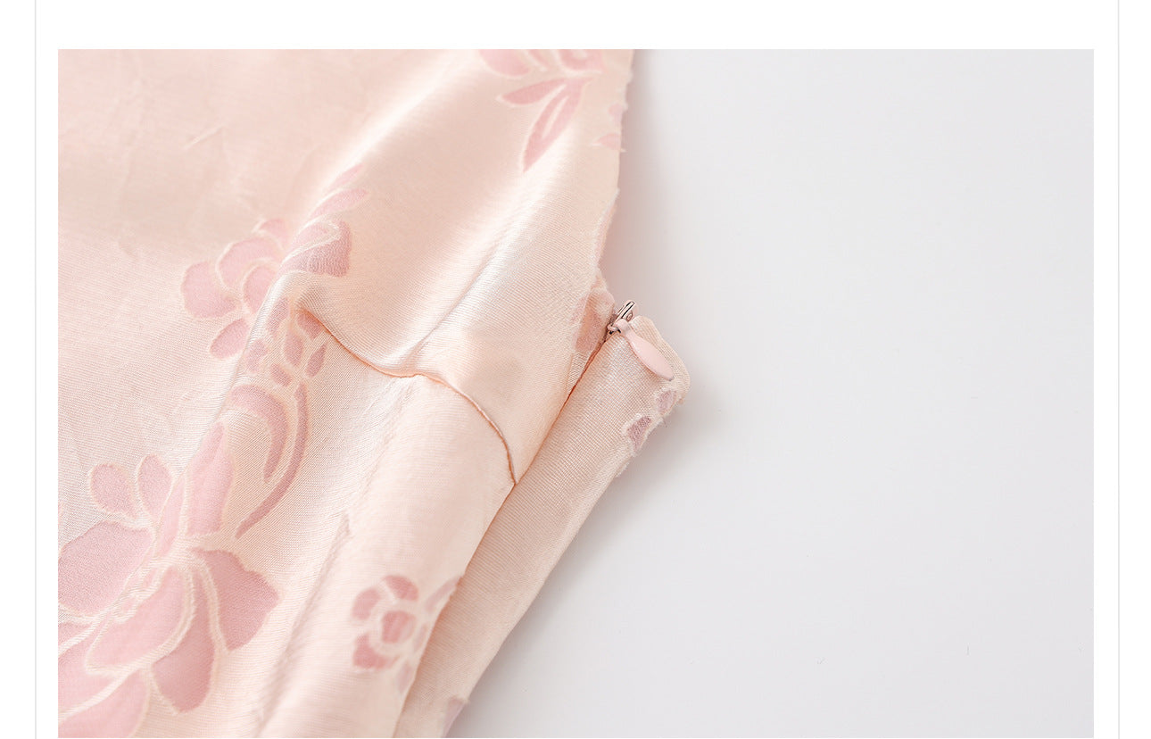 Elegant National Style Rayon Jacquard Embroidered Long Camisole Dress