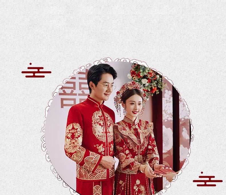 Chinese Wedding Dress Dragon Phoenix Xiuhe Bride & Groom Set