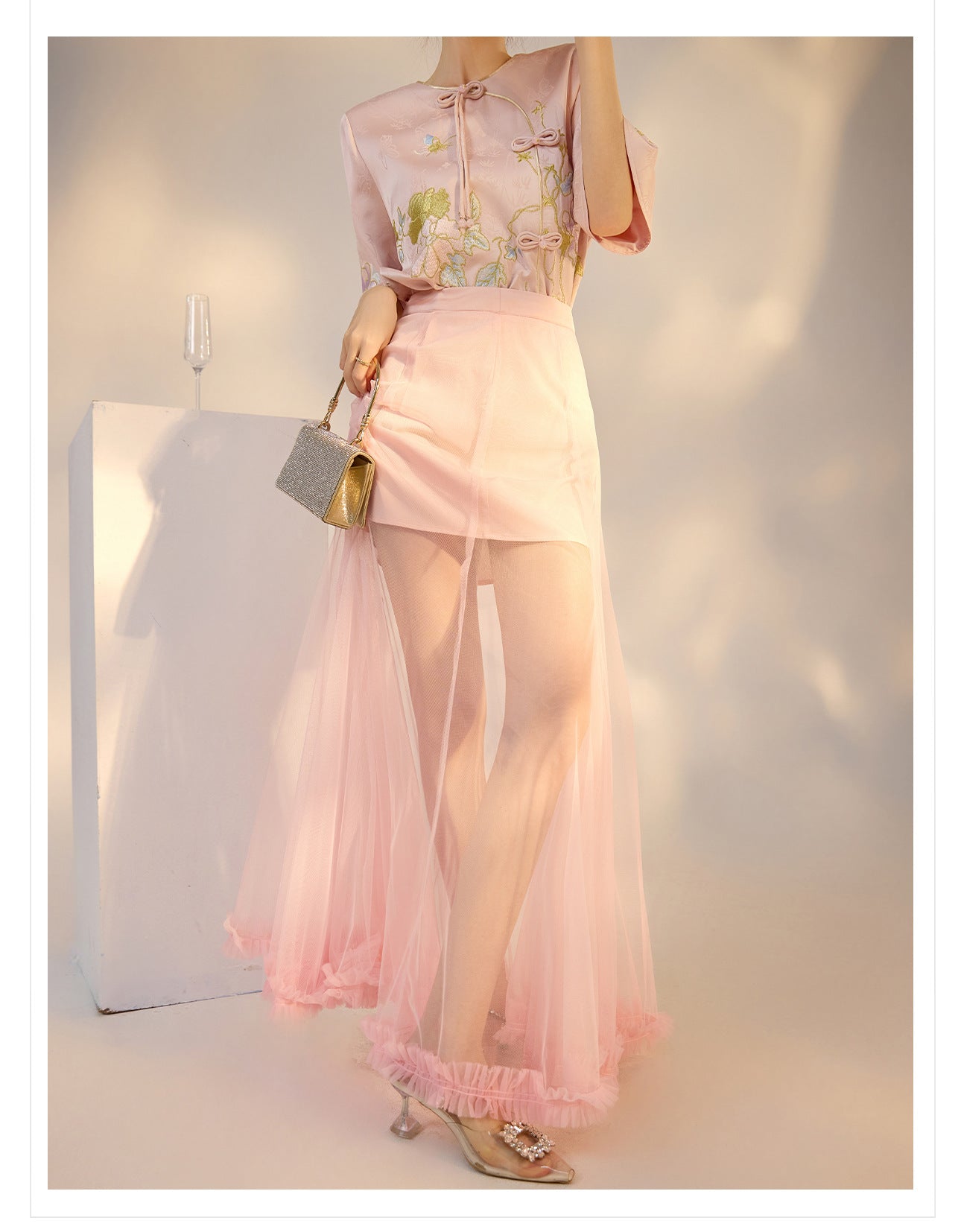 Summer New Chinese Style Embroidered Printed Top and Skirt Set