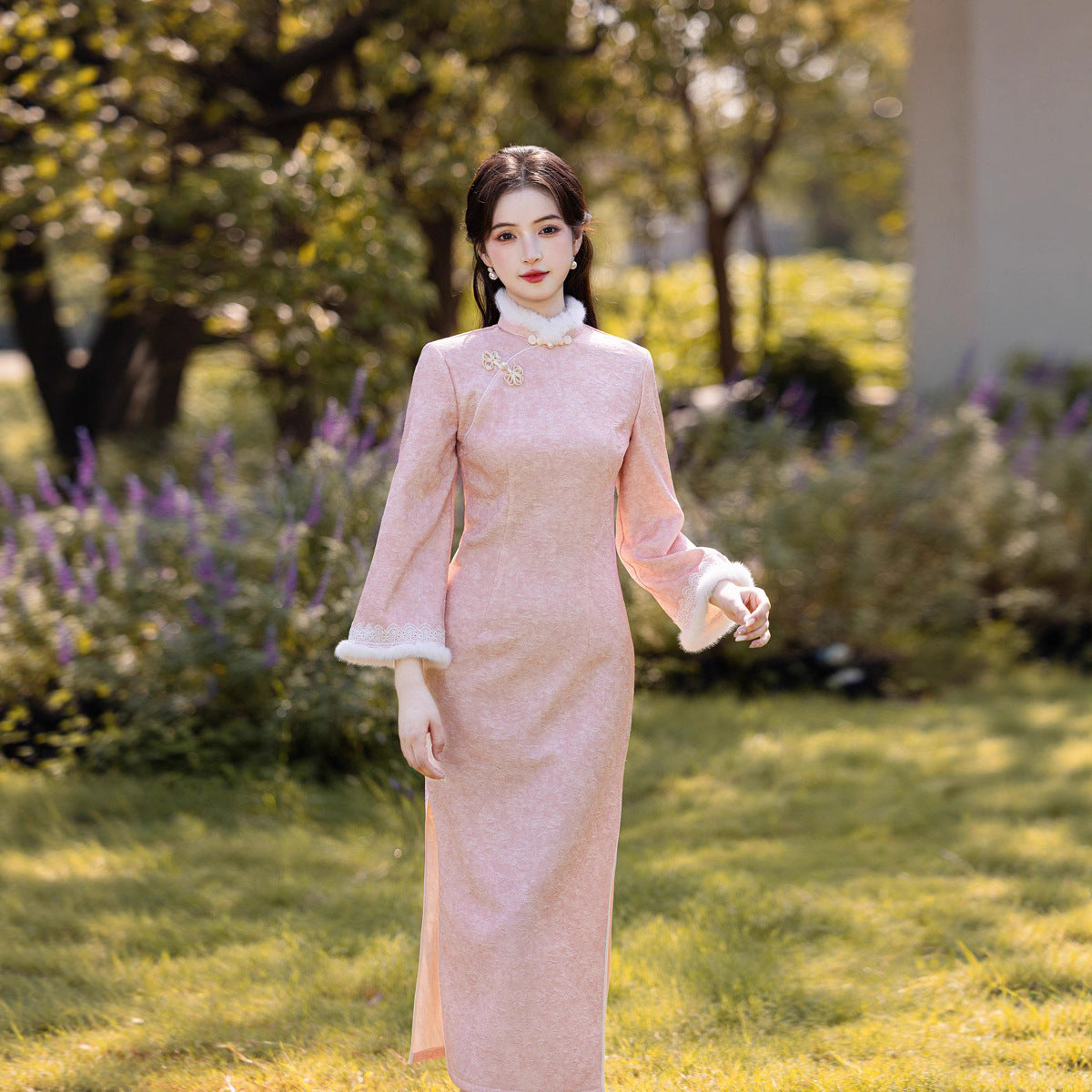 2025 New Pink Chinese Style Qipao | Warm Elegant Thickened Winter Dress