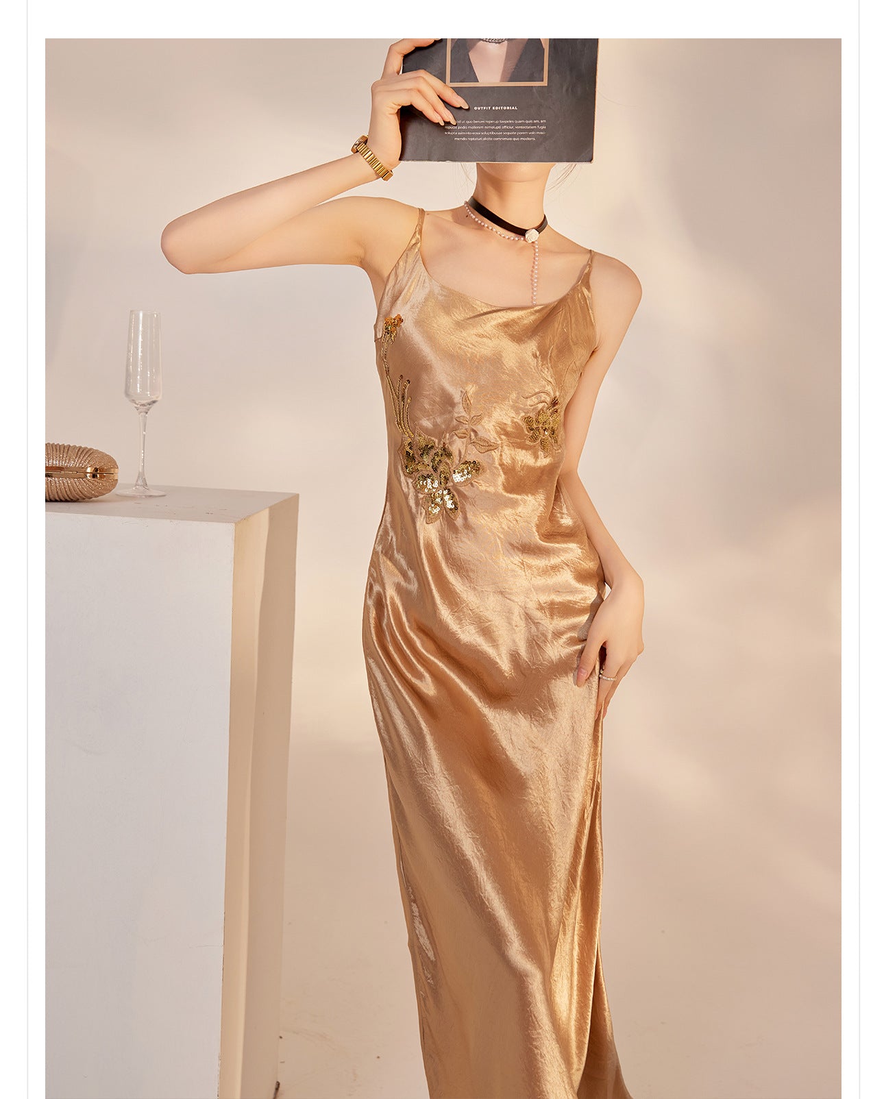 Elegant National Style Sequin Strap Dress | High-End Acetate Bodycon