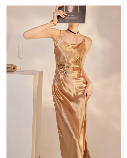 Elegant National Style Sequin Strap Dress | High-End Acetate Bodycon