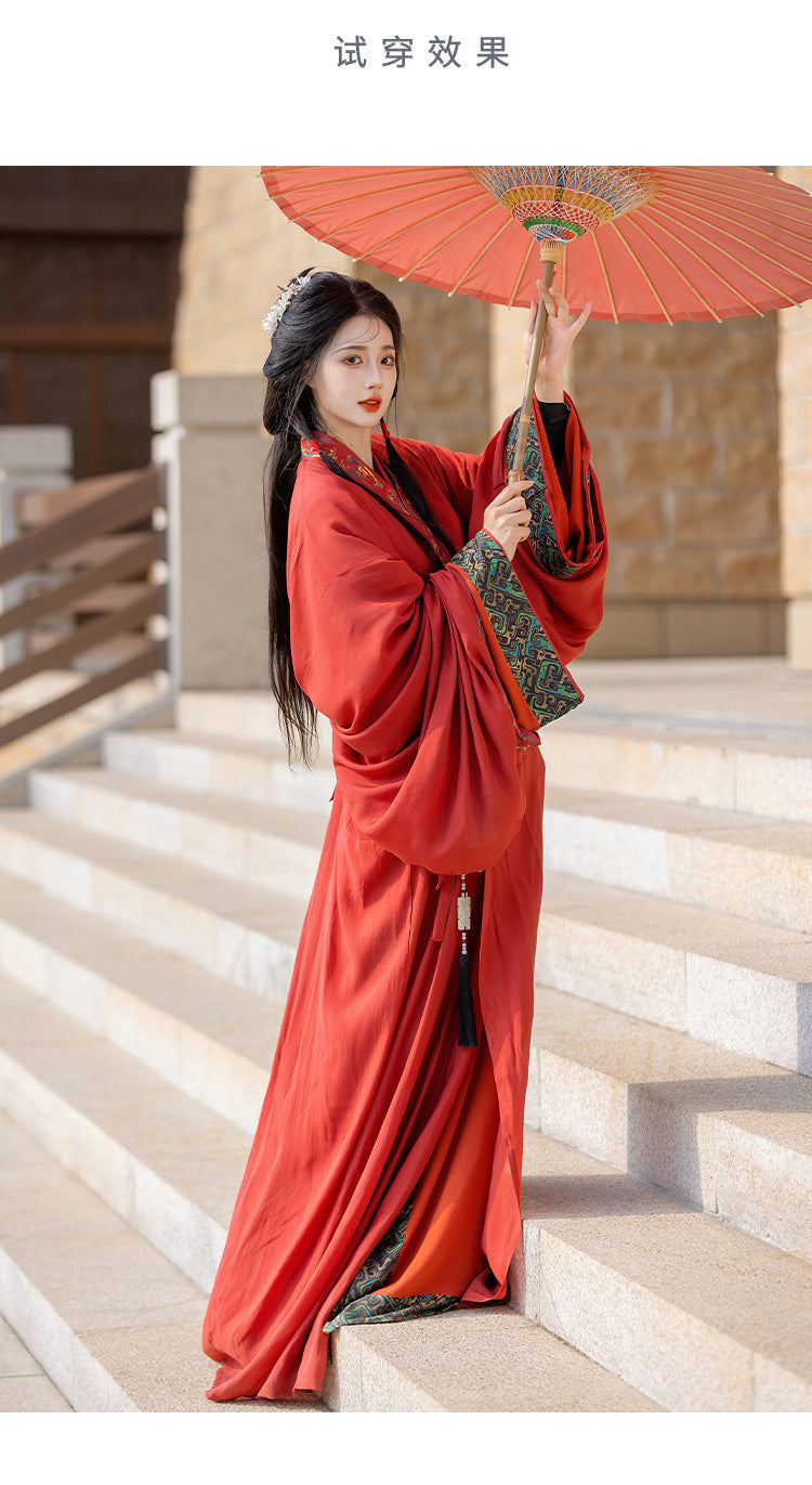 Warring States Hanfu — Straight Skirt Robe with Large Volume Tail for Women
