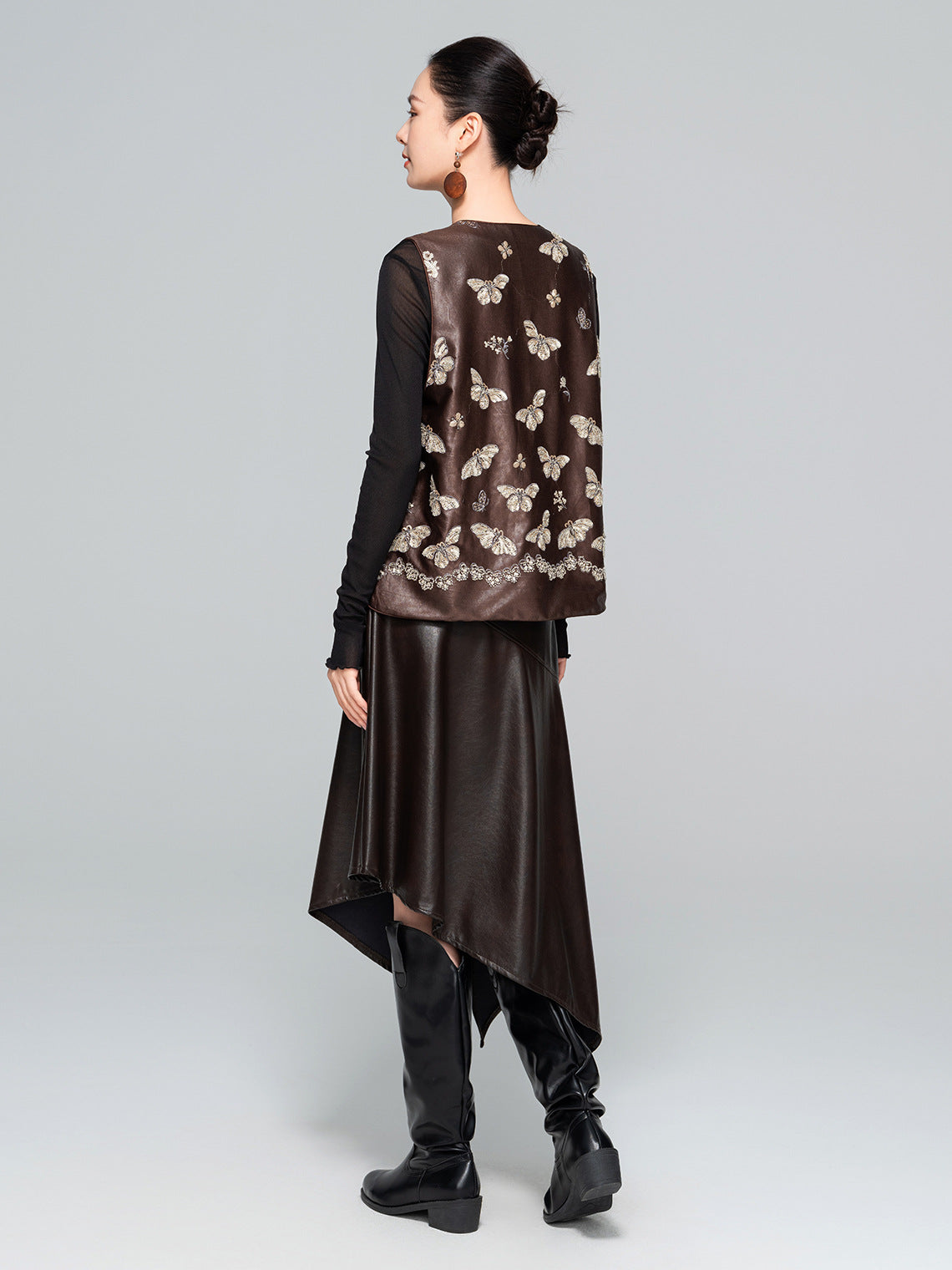 Autumn High-Waist Leather Slit Skirt for Women