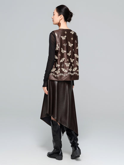 Autumn High-Waist Leather Slit Skirt for Women