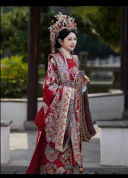 Ming Dynasty Hanfu Wedding Dress Set – Bride Phoenix Crown Xianpei