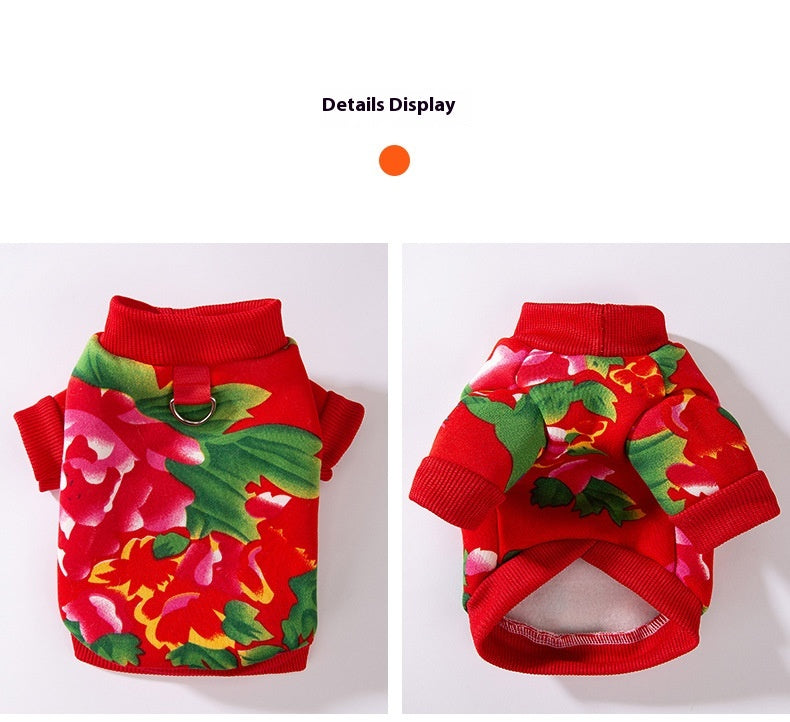 Floral Two-Leg Warm Pet Coat Small Dog Cat Autumn Winter Jacket