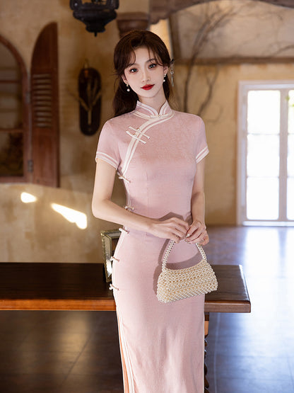 Pink Improved Cheongsam – Youth Elegant Daily Dress