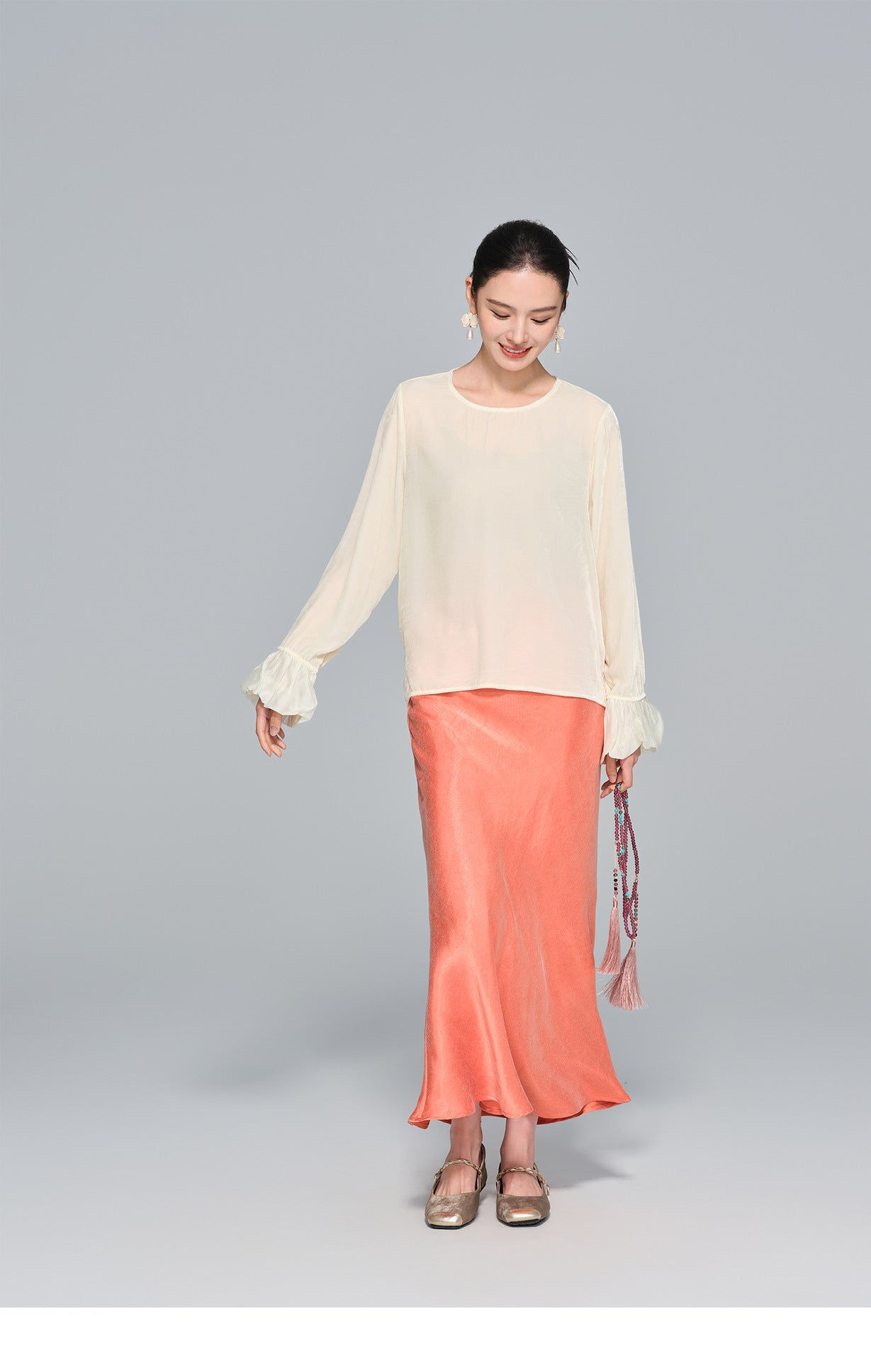 Autumn High-Waist Cupro Silk Skirt for Women