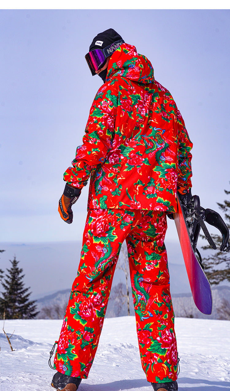 Men's Winter Ski Jacket Printed Floral Plus Size Warm Cotton Suit