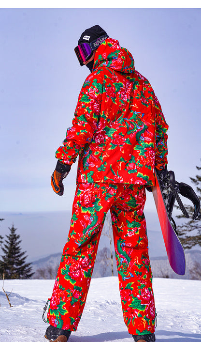 Men's Winter Ski Jacket Printed Floral Plus Size Warm Cotton Suit