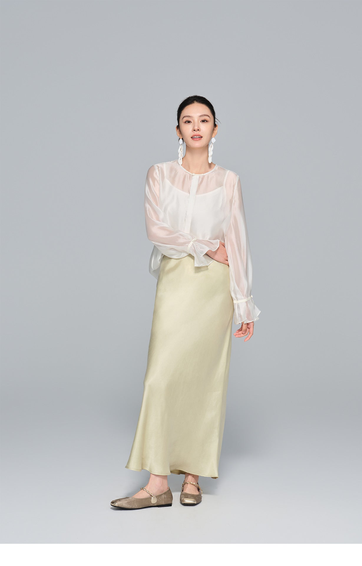 High-Waist Soft Cupro Silk Half Skirt for Women