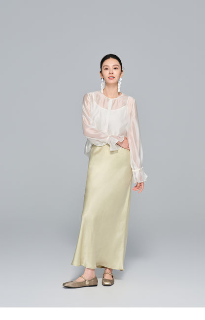 High-Waist Soft Cupro Silk Half Skirt for Women