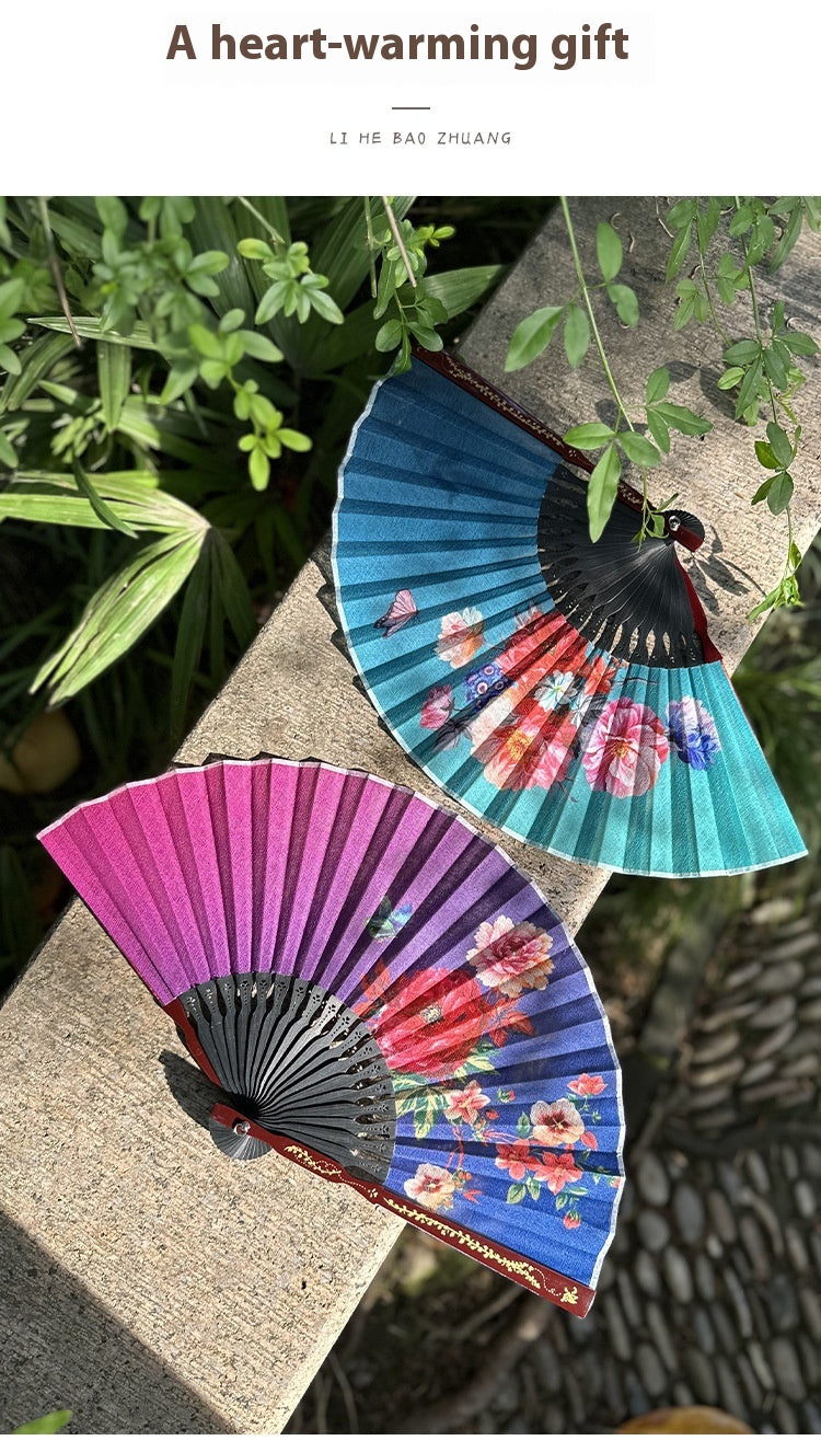 Summer Chinese Folding Fan — Ancient Style Cotton Linen Fan with Tassels