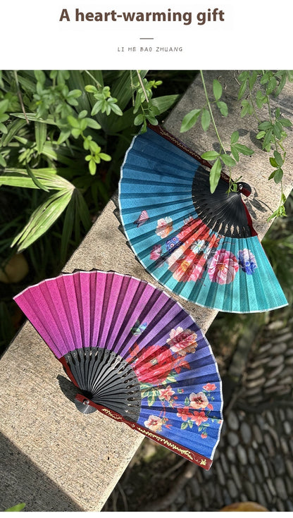Summer Chinese Folding Fan — Ancient Style Cotton Linen Fan with Tassels