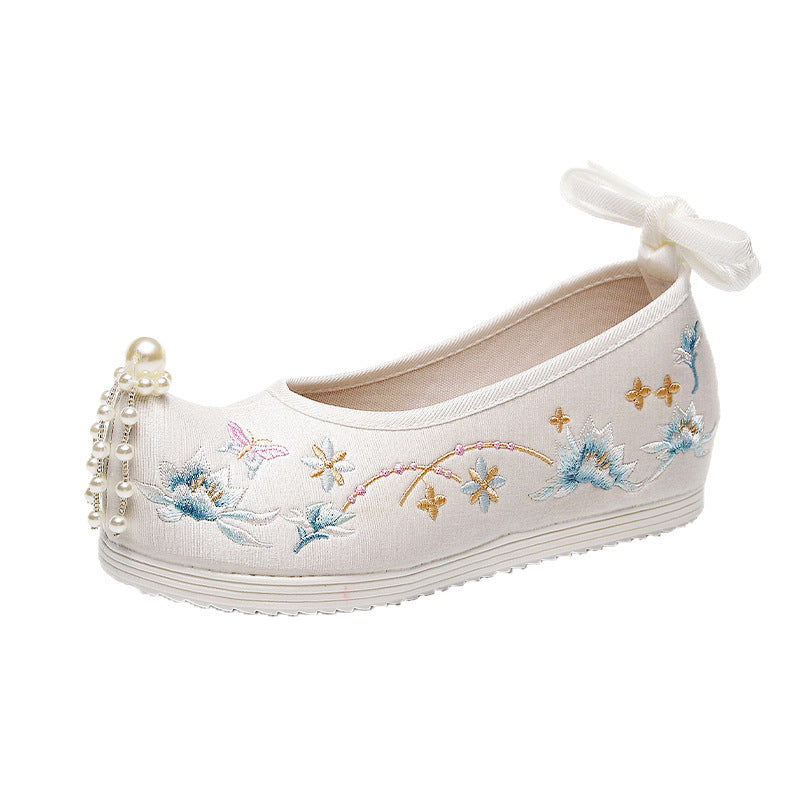 Hanfu Compatible Shoes — Inner Lift Embroidered High Heels for Women