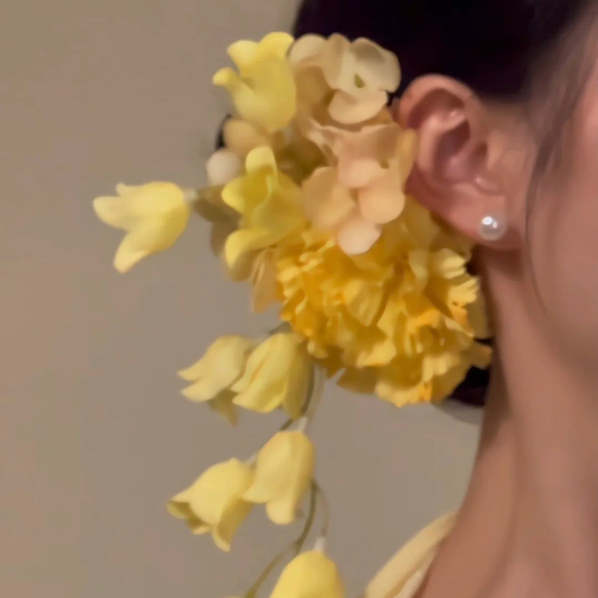 Yellow Floral Tassel Hair Clip New Chinese Style Vintage Hair Accessory