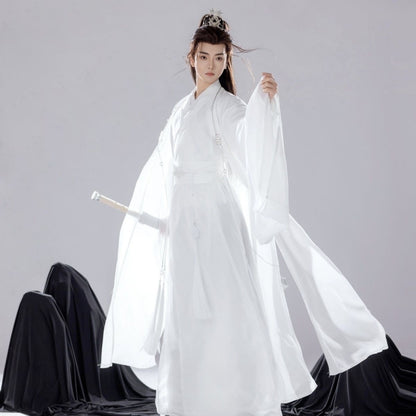 Elegant Gentleman Hanfu Mens Fairy Style Ancient Costume Large Sleeve Shirt
