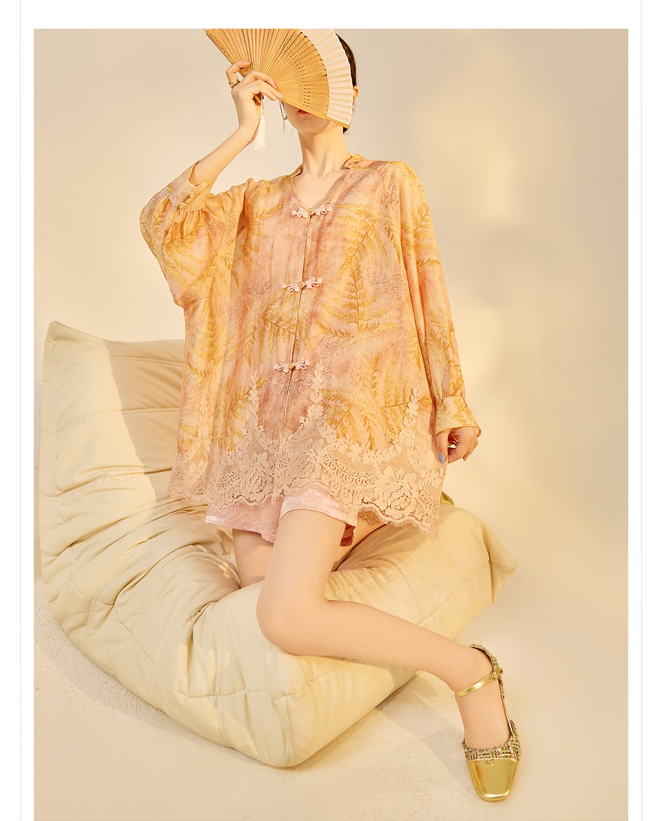 Autumn Chinese Style Lace Patchwork Shirt | Slim Embroidered V-Collar Top