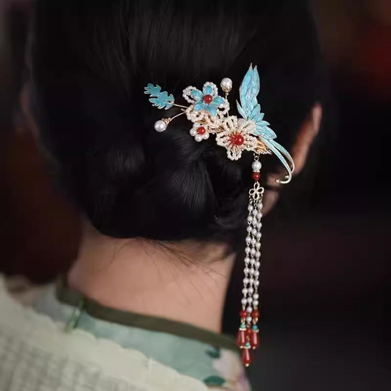 Chinese Ancient Costume Back Press Side Clip Jingtai Blue Hair Accessory