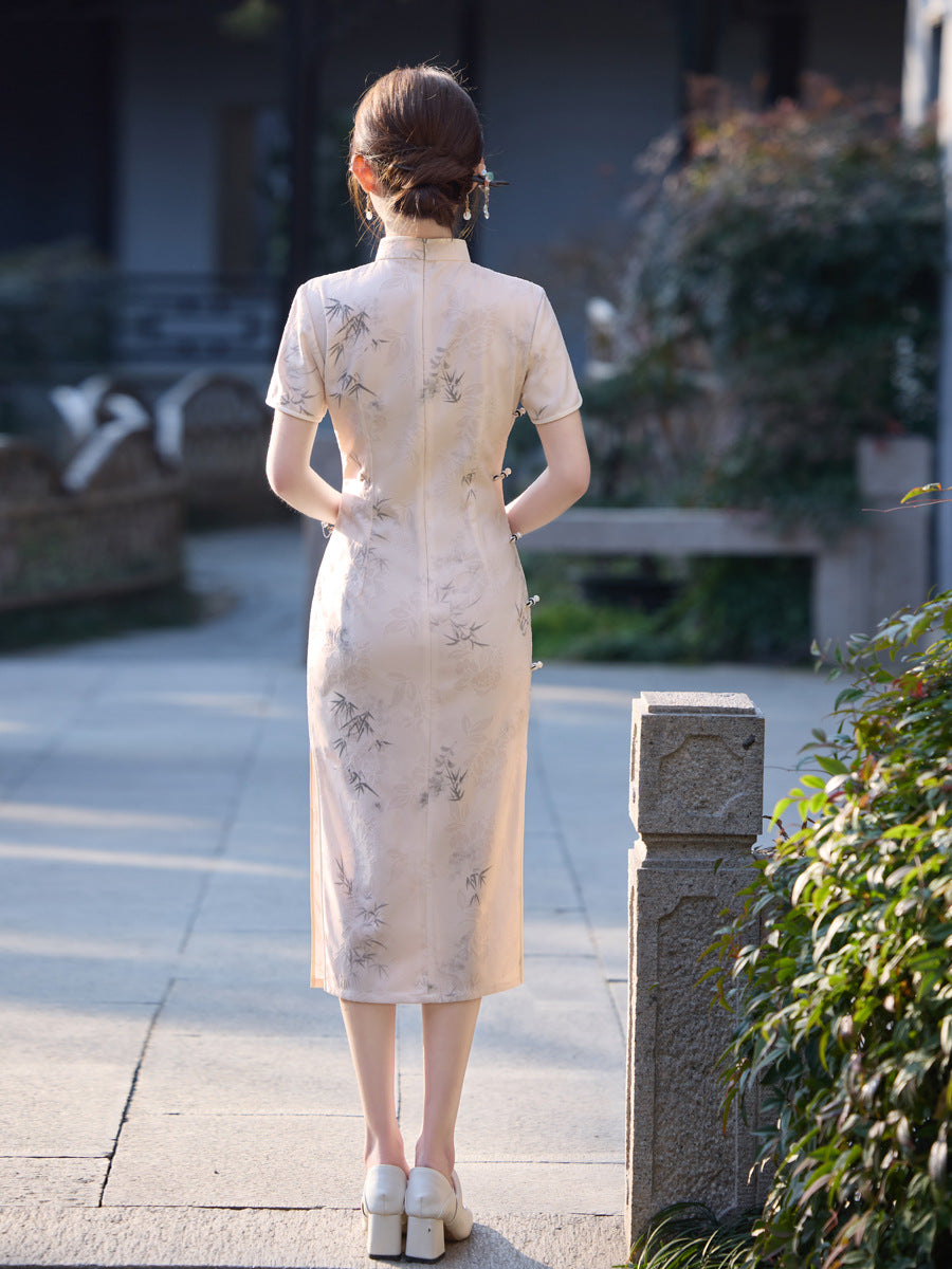 Ink Painting Long Cheongsam – Eight Side Buttons Elegant Dress