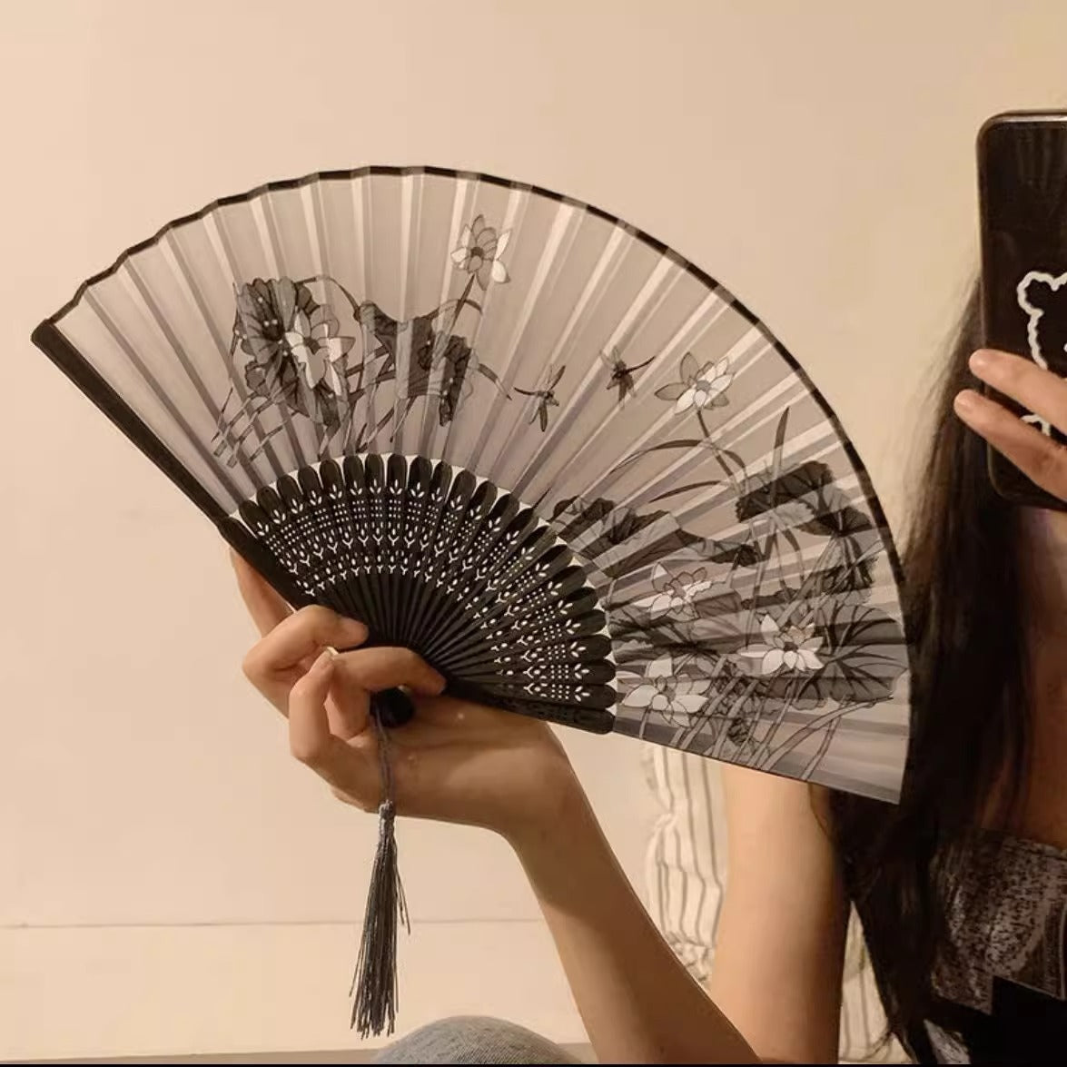 Hanfu Summer Folding Fan — Portable Mamian Skirt Dance Bamboo Fan