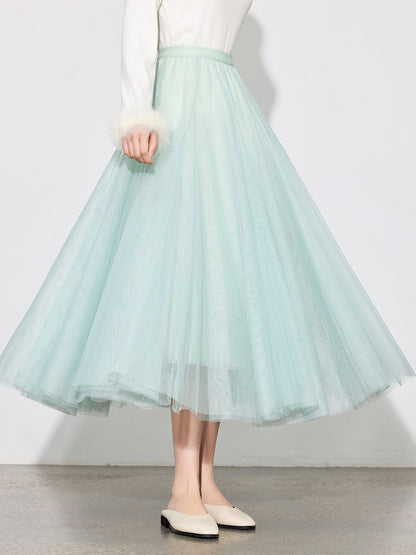 Chic Layered Tulle Skirt — High Waist Fairy Midi A-Line Skirt