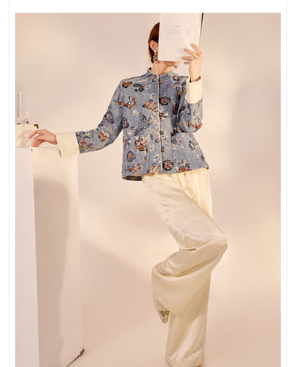 New Chinese Style Denim Jacket | Sequin Embroidery Elegant National Top