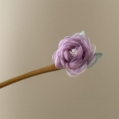 Purple Rose Hairpin Summer Mesh Flower Ancient Style Hair Accessory