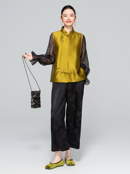 Elegant Stand Collar Button Sleeveless Layered Vest