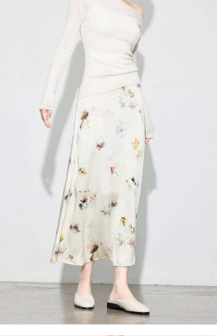 Chic Printed Midi Skirt, Side Slit Design for Women