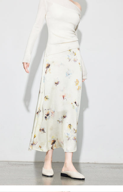 Chic Printed Midi Skirt, Side Slit Design for Women