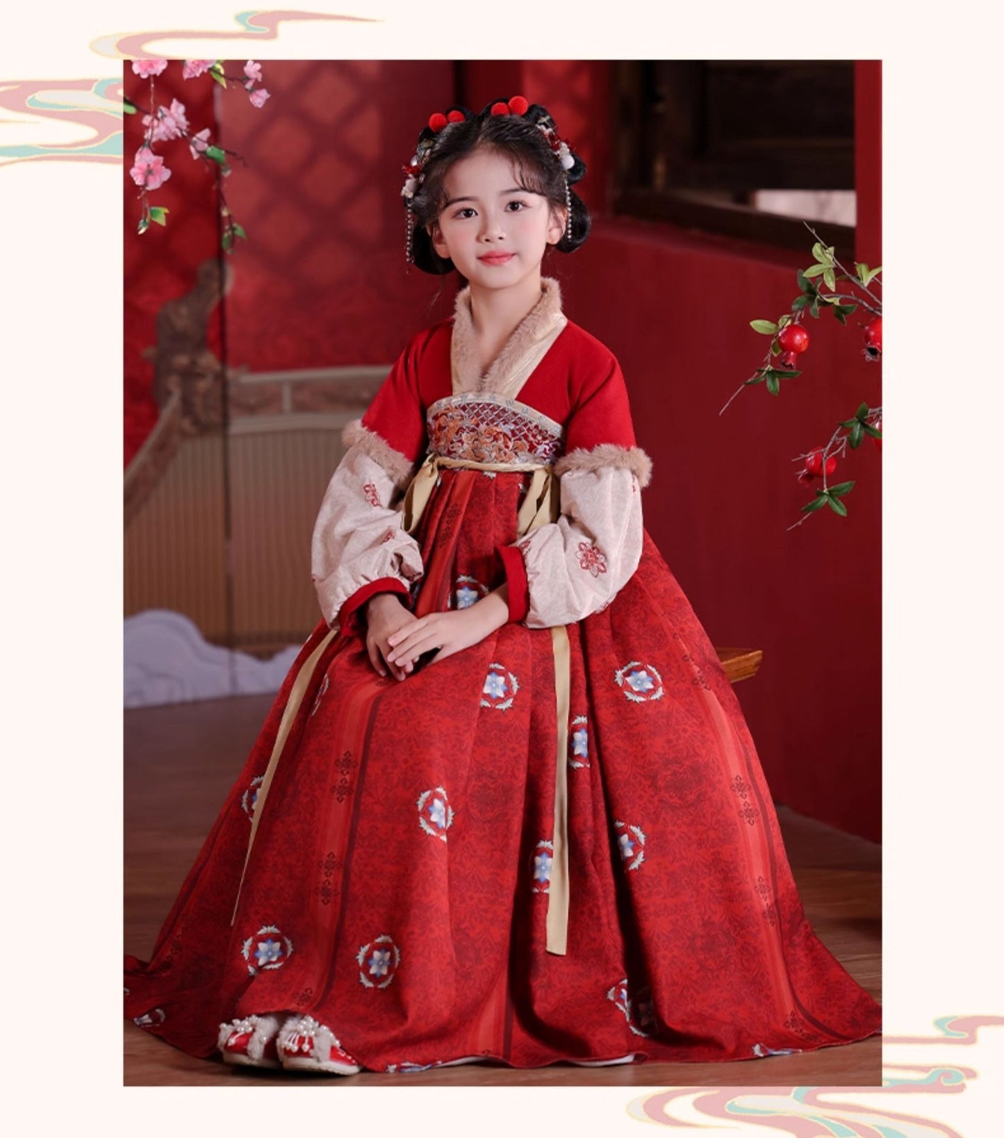 Children’s Winter Hanfu Dress | Elegant Thickened Tang Suit Cheongsam for New Year