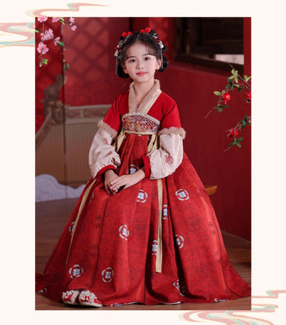 Children’s Winter Hanfu Dress | Elegant Thickened Tang Suit Cheongsam for New Year