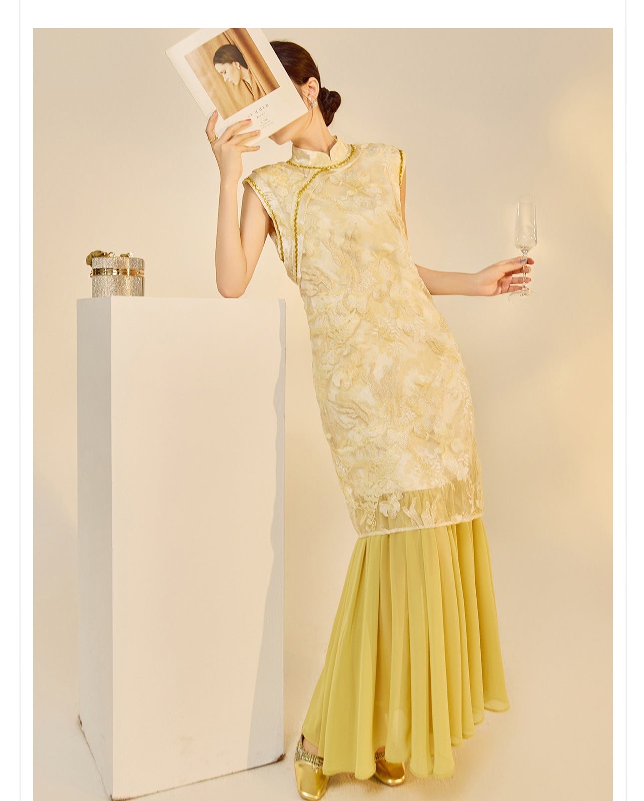 New Chinese Style Printed Cheongsam | Autumn Elegant Beaded Dress