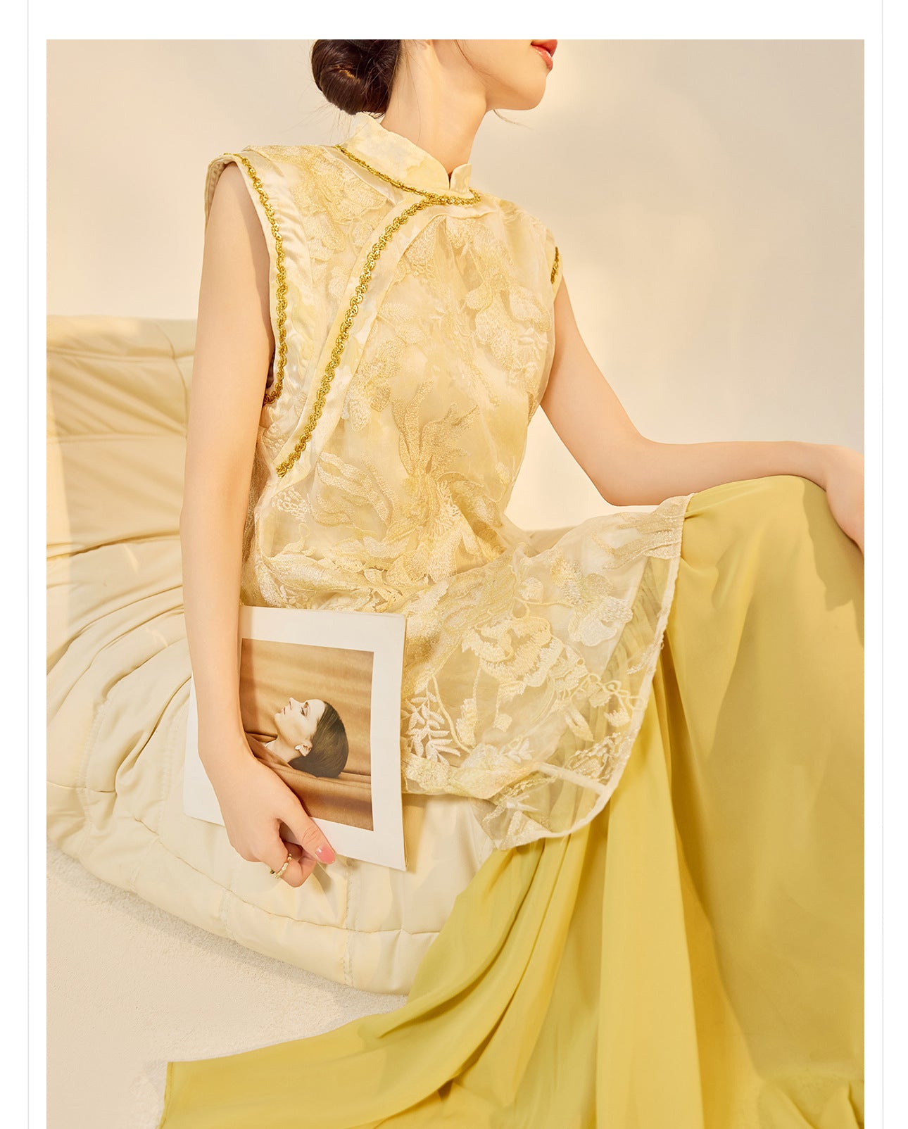 New Chinese Style Printed Cheongsam | Autumn Elegant Beaded Dress