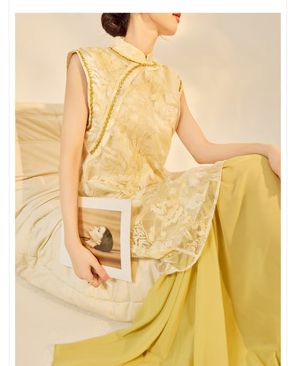 New Chinese Style Printed Cheongsam | Autumn Elegant Beaded Dress