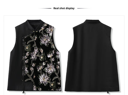 Summer Sequin Asymmetrical Vest Top High-End National Style