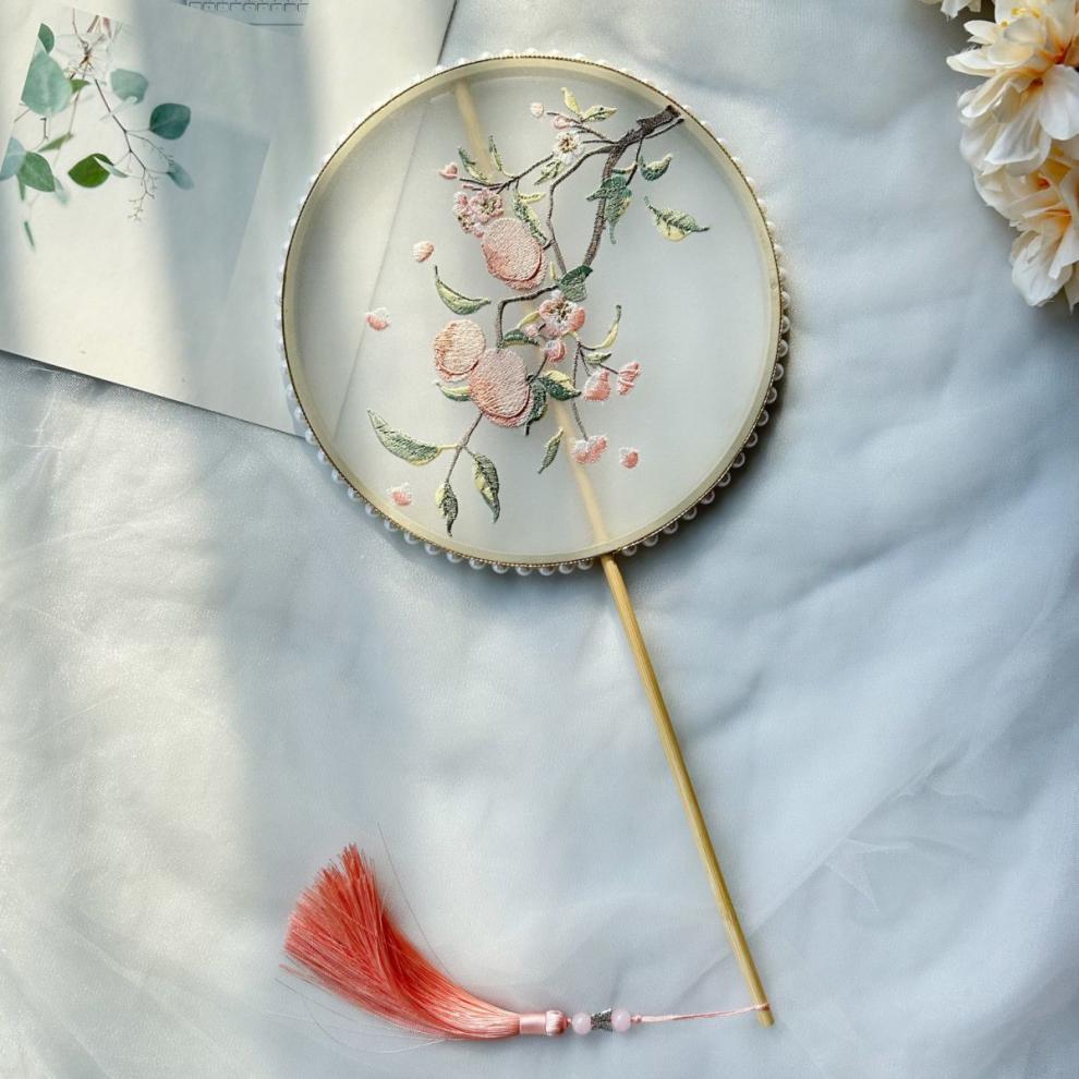 Ancient Style Tassel Round Fan — Hanfu Dance Fan for Adults & Kids