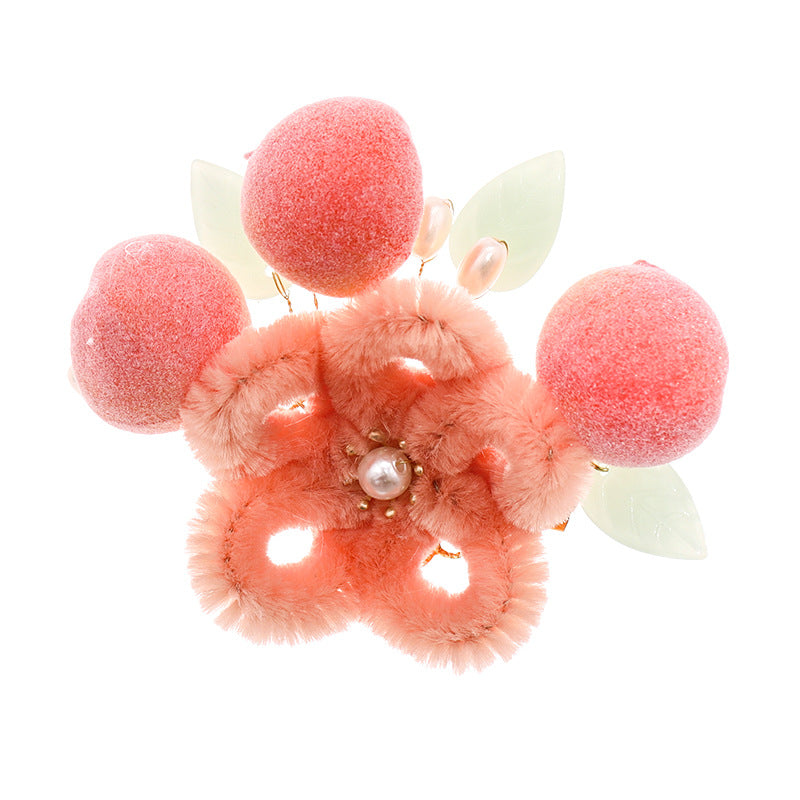 Peach Hanfu Hair Clips Velvet Flower Kids Costume Cute Chinese Style Accessories