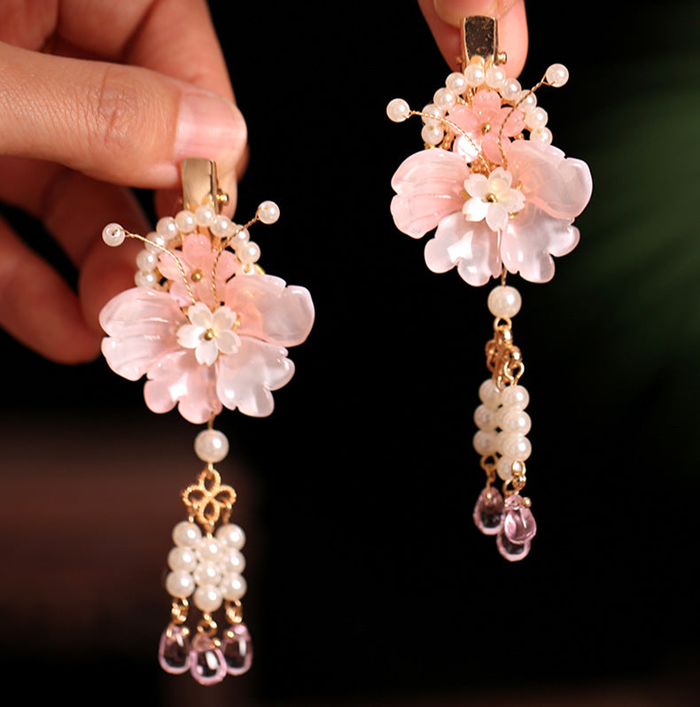 Kids Hair Clips Pink Hanfu Headwear Fairy Style Chinese Vintage Double Clip